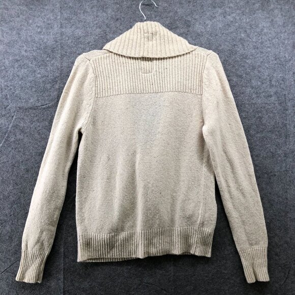 Vintage American Eagle Wool Blend Cardigan Sweater Womens L Beige Shawl Collar - Picture 2 of 11